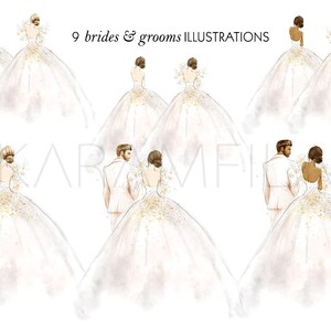 Wedding Clipart Bride and Groom Clipart Magnolia Clipart Peach Wedding Fashion Illustration Wedding Accessories Bridal Planner Stickers image 3