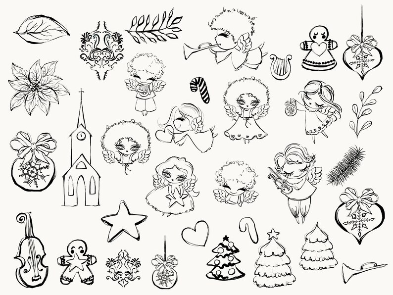 Christmas Doodle Clipart, Christmas Angels Collection. image 2