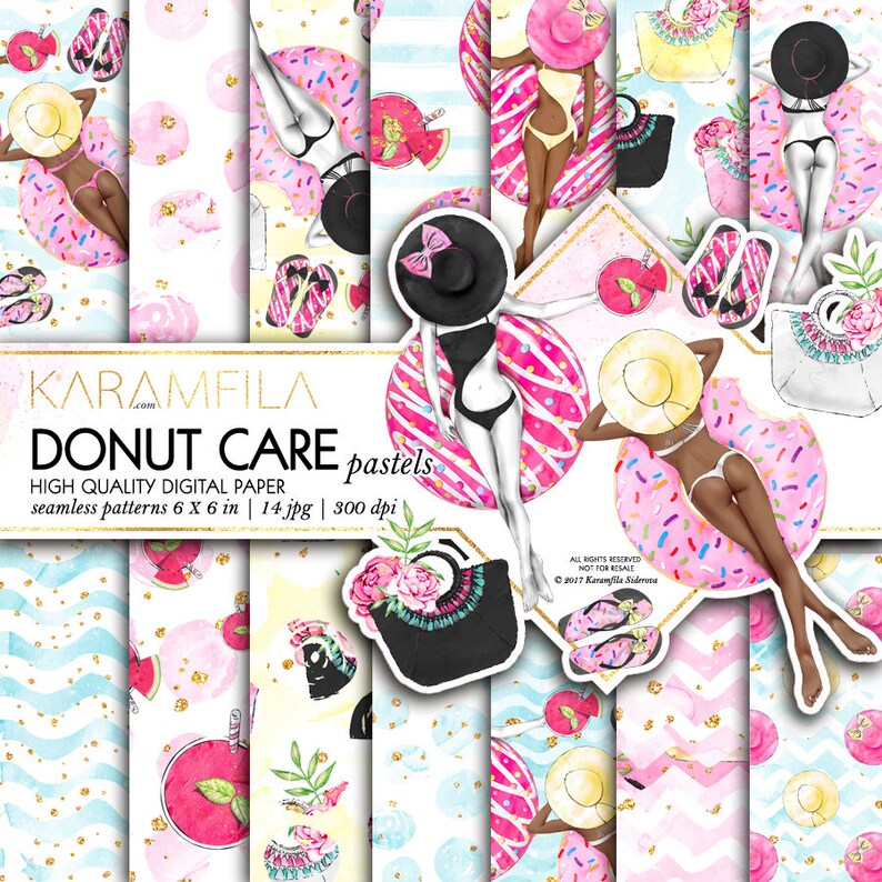 Download Beach Digital Paper Donuts Digital Paper Pack Summer Fashion | Etsy