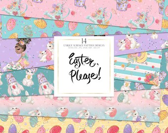 Easter Digital Paper, Spring Patterns, Bunny Digital Paper, Easter Fabric Patterns Spring Planner Paper. Pastel Easter Collection