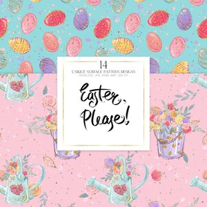 Easter Digital Paper, Spring Patterns, Bunny Digital Paper, Easter Fabric Patterns Spring Planner Paper. Pastel Easter Collection image 5
