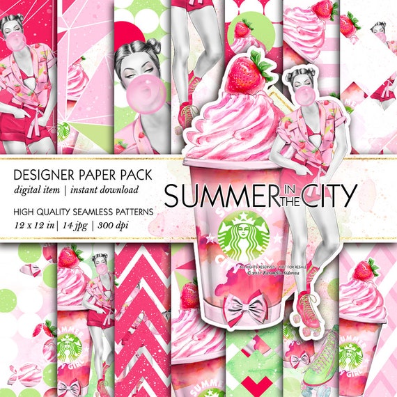 Roller Skates Summer Paper Pack Fruits Ice Cream City Fashion Patterns Takeaway Coffee Starbucks Cup Watercolor Backgrounds Planner Supplies Roller Skates Summer Paper Pack Fruits Ice Cream City Fashion Patterns Takeaway Coffee Starbucks Cup Watercolor Backgrounds Planner Supplies
