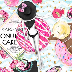 Beach Clipart Summer Clipart Fashion Illustration Donuts Clipart Donut Care Fashion Clipart Donut Float Watercolor Clip Art Planner Supplies