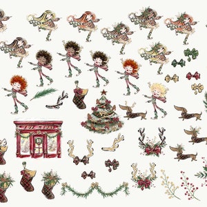 Christmas Clipart, Toy Store Christmas Planner Stickers, Glitter Xmas Ice Skating Boy Cats Dogs Print on Demand Illustrations. image 2