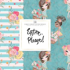 Easter Digital Paper, Spring Patterns, Bunny Digital Paper, Easter Fabric Patterns Spring Planner Paper. Pastel Easter Collection image 6