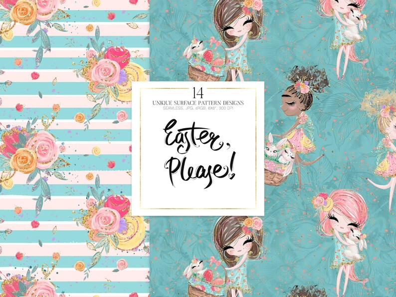 Easter Digital Paper, Spring Patterns, Bunny Digital Paper, Easter Fabric Patterns Spring Planner Paper. Pastel Easter Collection image 6