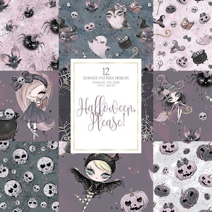 Halloween Digital Paper, Halloween Characters Patterns