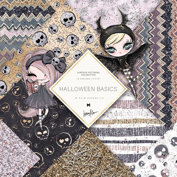 Halloween Basic Digital Paper Pack Cobwebs Patterns Glitter Etsy