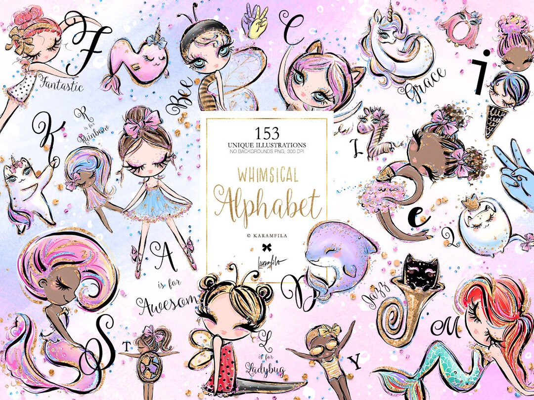 Whimsical Alphabet Clipart Back to School Clipart Planner - Etsy