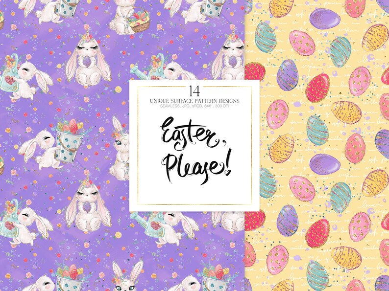 Easter Digital Paper, Spring Patterns, Bunny Digital Paper, Easter Fabric Patterns Spring Planner Paper. Pastel Easter Collection image 8