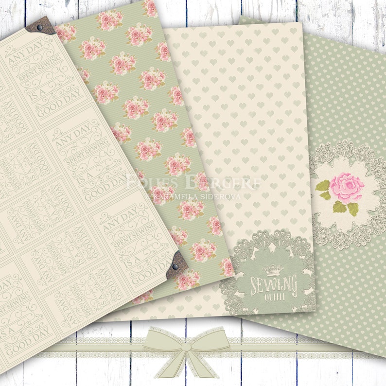 Crafter Digital Paper Tailor Paper Pack Shabby Chic Paper Sewing Patterns Printable Victorian Roses Backgrounds Sewing Clipart Cute Button