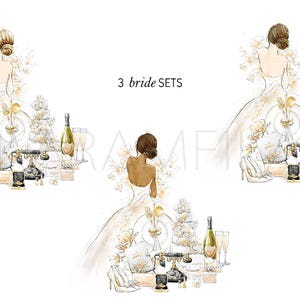 Wedding Clipart Bride and Groom Clipart Magnolia Clipart Peach Wedding Fashion Illustration Wedding Accessories Bridal Planner Stickers image 6