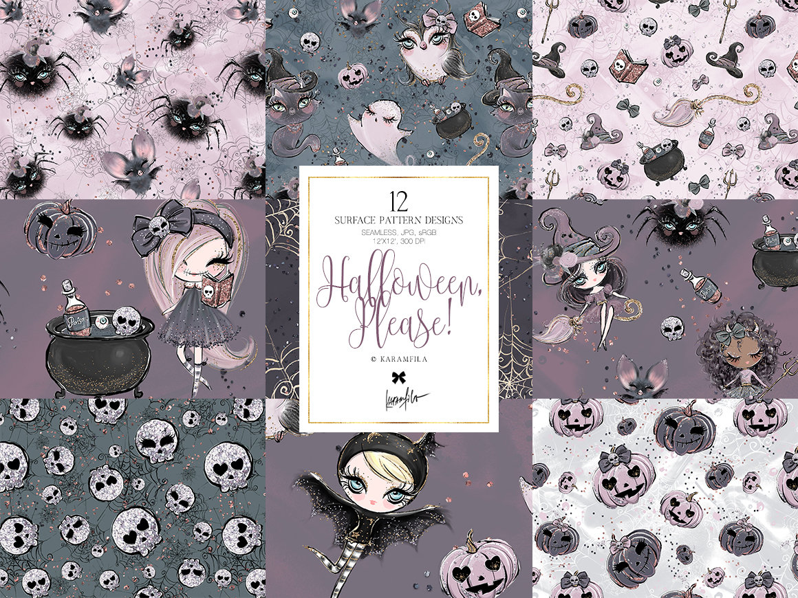 Halloween Digital Paper, Halloween Characters Patterns | Karamfilas&#…