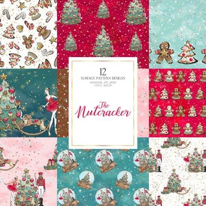 Nutcracker Patterns, Christmas Digital Paper, Ballerina Fabric Patterns, Ballet Backdrop, Christmas Planner Stickers, Gingerbread Cookies.