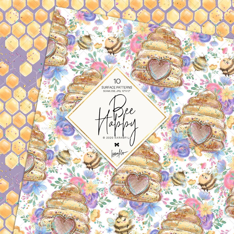Download Honey Bee Digital Paper Bee Patterns Karamfila's Planner ...