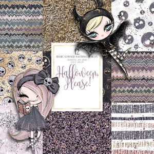 Halloween Basic Digital Paper Pack, Cobwebs Patterns, Glitter Whimsical Skulls Backgrounds.