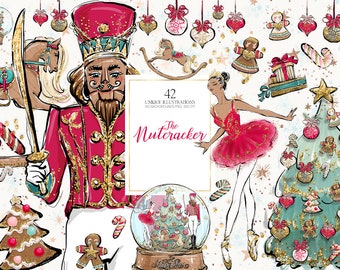 Nutcracker Clipart, Christmas Clip Art, Ballerina Clipart. Christmas Planner Stickers, Snow Globe Clipart, Christmas Tree Fairytale Clipart.