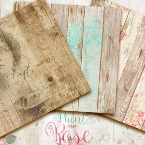 Romantic Roses Digital Paper Pack Aged Wood Textures Printable ...