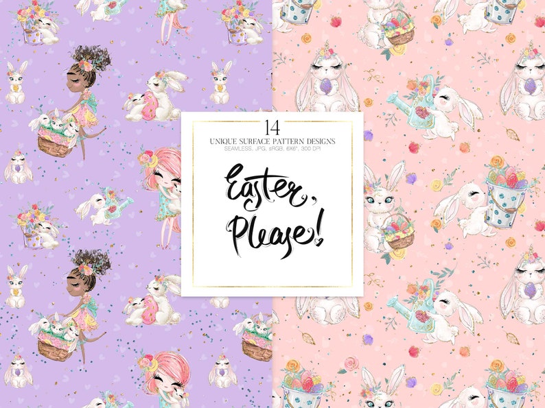 Easter Digital Paper, Spring Patterns, Bunny Digital Paper, Easter Fabric Patterns Spring Planner Paper. Pastel Easter Collection image 7