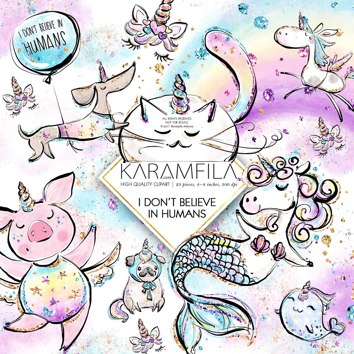 Funny Unicorn Clipart, Kittycorn Clipart, Cute Pets Clipart Candy Clo…