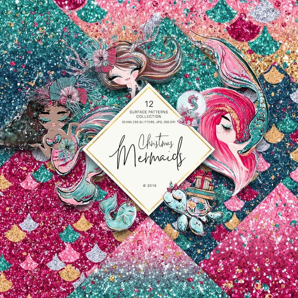 Christmas Mermaid Glitter Textures, Glitter Fish Scales, Glitter Fabrics, Mermaid Fabric Patterns, Ombre Glitter Patterns, Glitter Stickers.