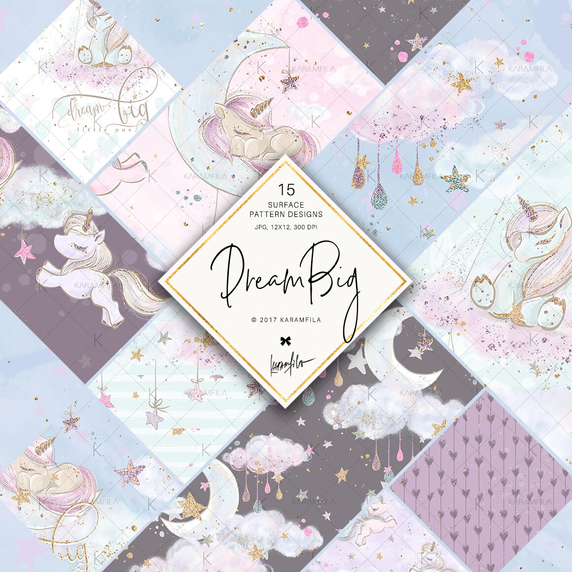 Unicorn Digital Paper, Pastel Baby Digital Paper, Baby Unicorn Scrapb…