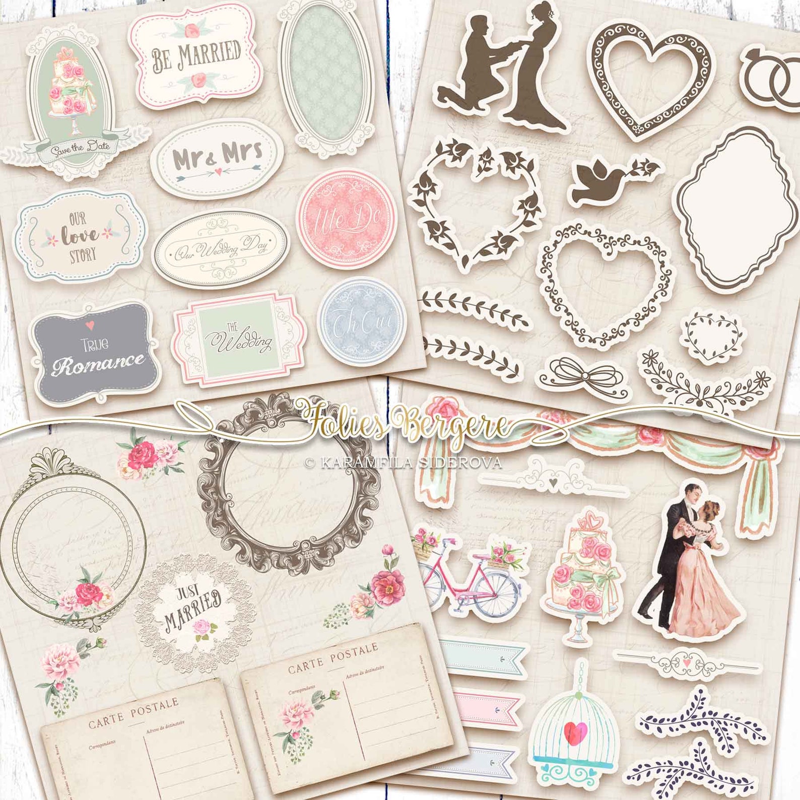 Karamfila's Vintage Wedding Scrapbook Paper Kit Wedding Etsy