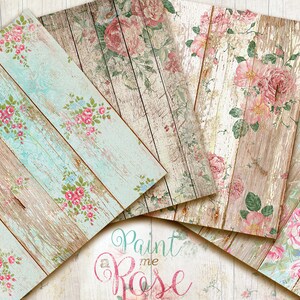 Romantic Roses Digital Paper Pack Aged Wood Textures Printable ...