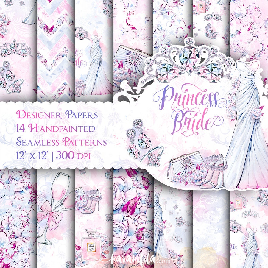 Watercolor Wedding Digital Paper Seamless Patterns Backgrounds Handpa…