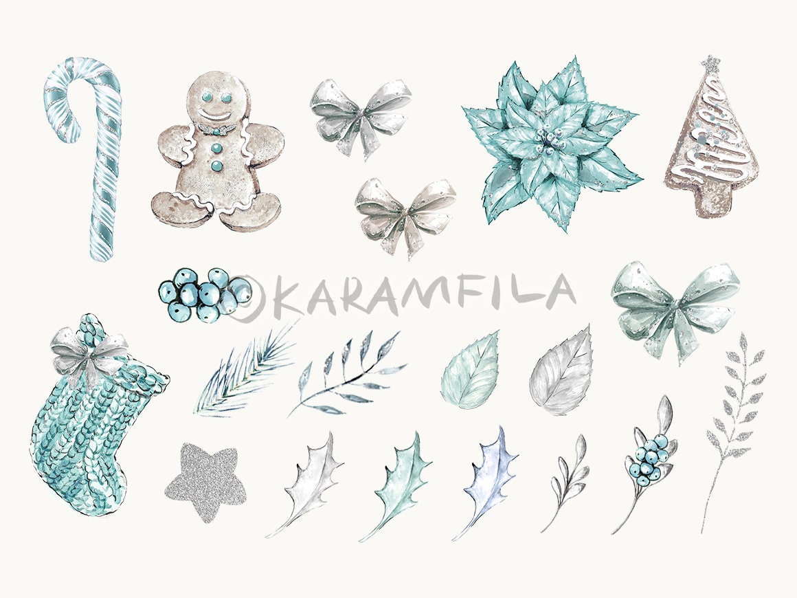 Silver Christmas Clipart Snowflakes Clipart Teal Blue - Etsy