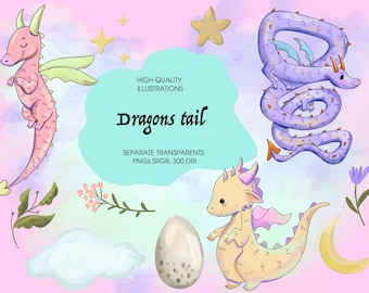 Dragons Tail Clipart, High Quality Illustrations, Digital Print, Planner Stickers, Watercolour, Commercial Use - Digital Download