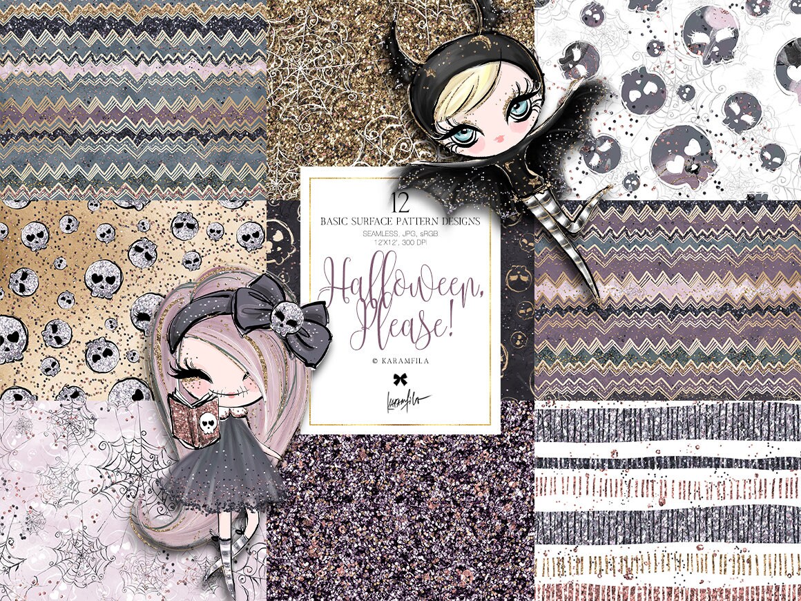 Karamfila's Halloween Basic Digital Paper Pack, Cobwebs Patterns,…