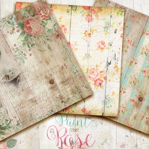 Romantic Roses Digital Paper Pack Aged Wood Textures Printable ...
