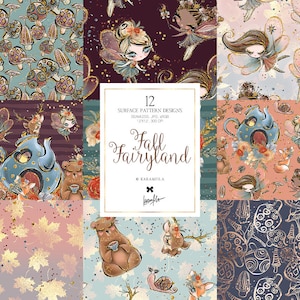Fairy Digital Paper, Fall Digital Paper Woodland Patterns, Fall Planner Stickers, Fairy Custom Fabrics.