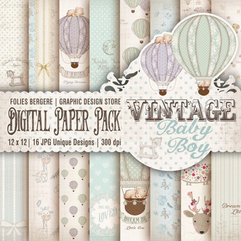 Vintage Baby Digital Paper Pack Baby Boy Papers Shabby Baby Etsy