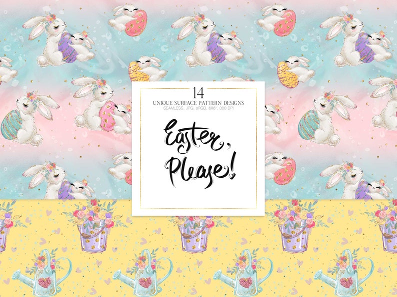 Easter Digital Paper, Spring Patterns, Bunny Digital Paper, Easter Fabric Patterns Spring Planner Paper. Pastel Easter Collection image 4