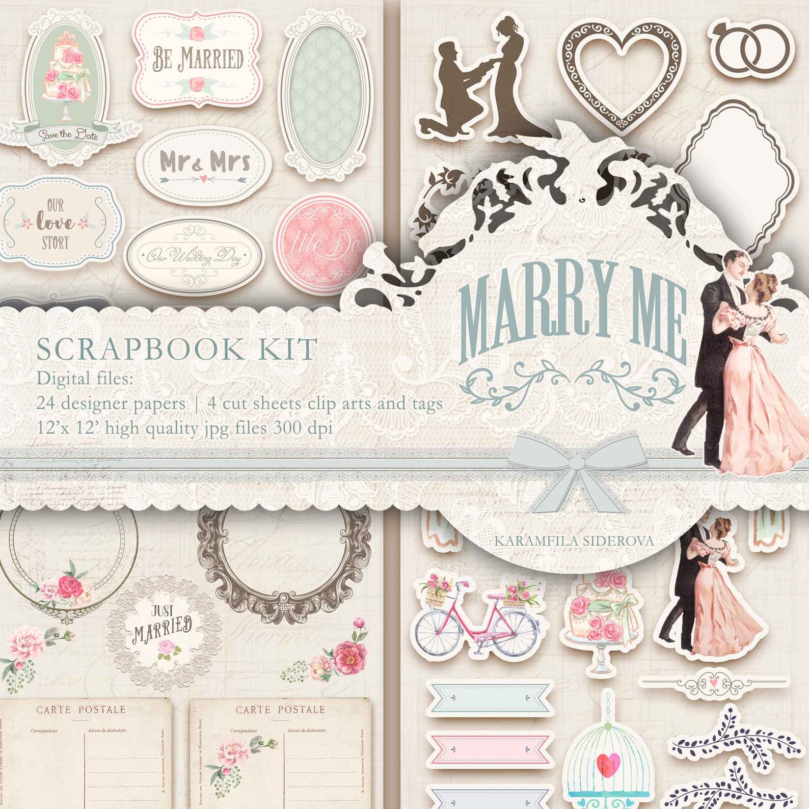 Karamfila's Vintage Wedding Scrapbook Paper Kit Wedding Etsy