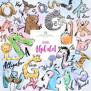 Alphabet Clipart, Back to school Clipart, Animals Clipart Zebra Pig Giraffe Narwhal Unicorn Owl Koala Dino Clipart Children Planner Stickers