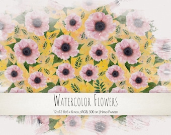 Watercolour Flowers Digital Papers, High Quality Designs, JPGs - Digital Print, Watercolour, Commercial Use - Digital Download