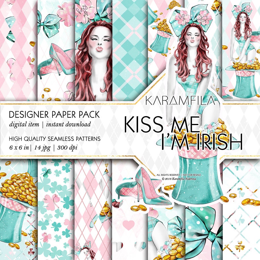 St Patrick Day Digital Paper, St Patrick's Day Patterns Irish Pat…
