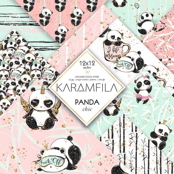Cute Panda Digital Paper Pandas Planner Stickers Paper Pack Etsy
