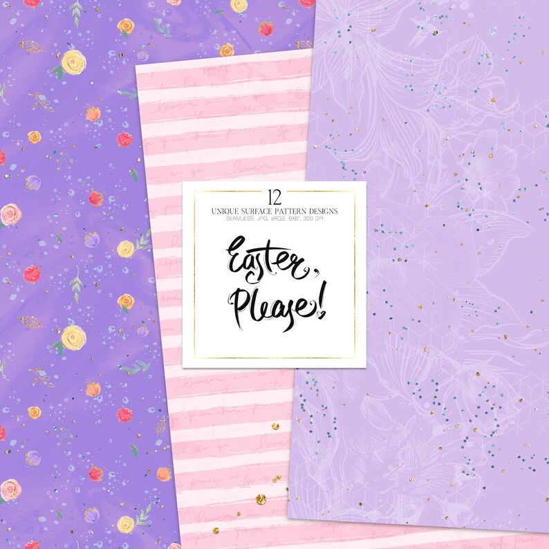 Easter Basic Patterns, Spring Digital Paper, Pastel Gingham Patterns, Spring Fabrics. Easter Bunnies Spring Flowers Collection. image 3