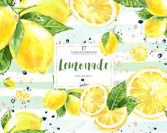 Lemon Clipart, Summer Fruit Clipart, Tropical Clip Art, Exotic Fruits Clip Art, Tropical Fruits, Watercolor Lemons Planner Stickers Clipart.