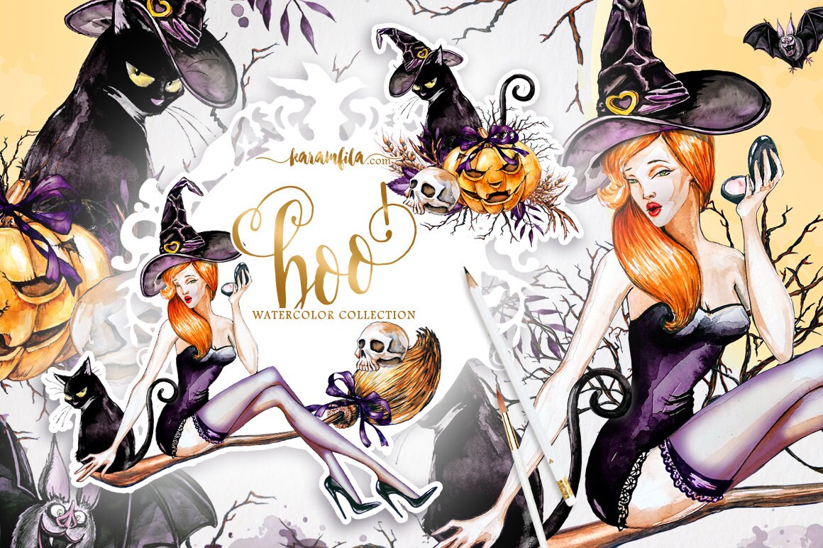 Halloween Clipart Fall Watercolor Happy Halloween DIY Pack Pumpkin La…