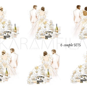 Wedding Clipart Bride and Groom Clipart Magnolia Clipart Peach Wedding Fashion Illustration Wedding Accessories Bridal Planner Stickers image 5