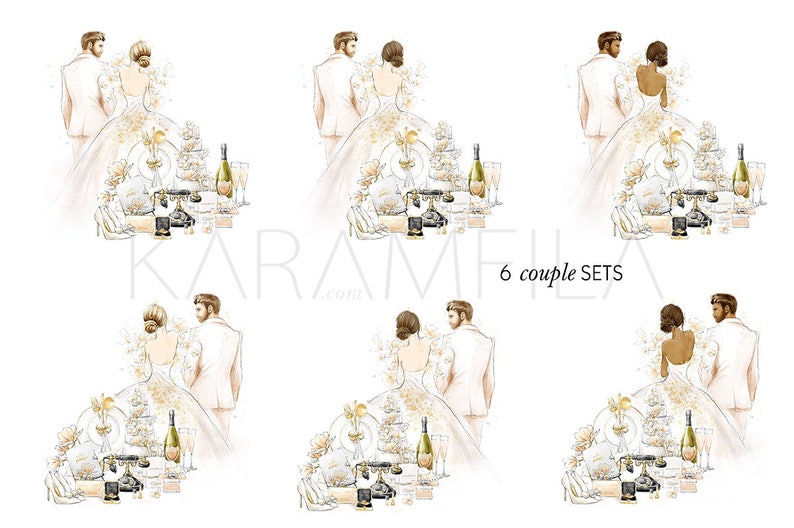 Wedding Clipart Bride and Groom Clipart Magnolia Clipart Peach Wedding Fashion Illustration Wedding Accessories Bridal Planner Stickers image 5