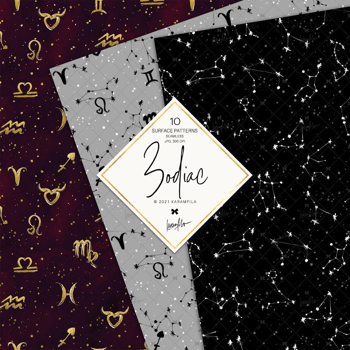 Zodiac Digital Paper Pack Feminine Zodiac Girls Planner Etsy UK