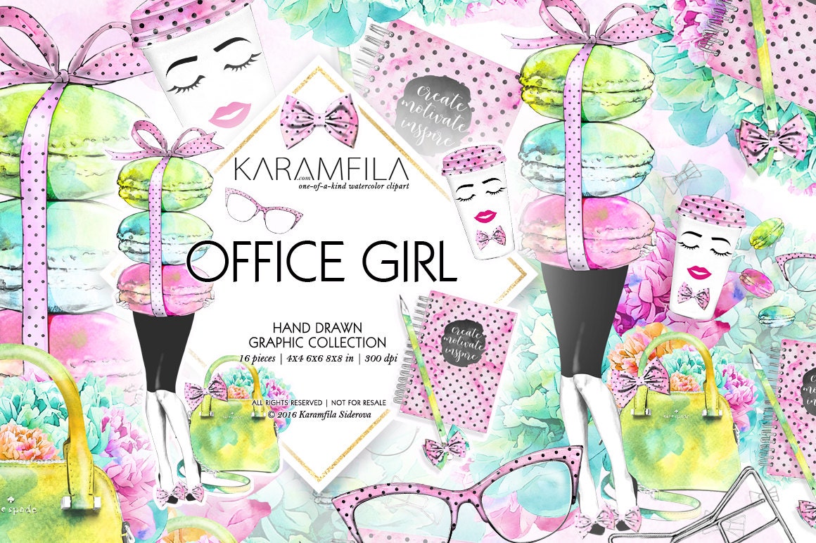 Office Clipart Cute Working Girl Boss Planner Fashion Illustrations L…