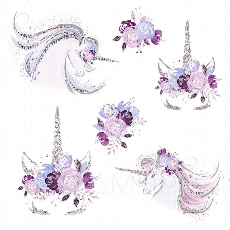 Unicorn Nursery Clipart Purple Glitter Planner Stickers Unicorns