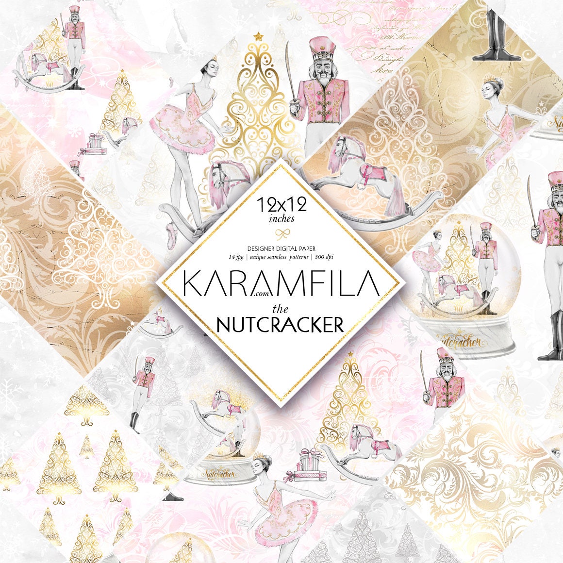 Nutcracker Paper Pack Christmas Digital Backgrounds Xmas Printable Se…